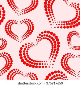Seamless pattern with red and white dotted hearts. Dots. Pastel colors. St.Valentine's day. 