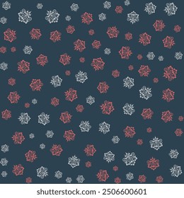 Seamless pattern of red and white floral designs on a dark blue background.