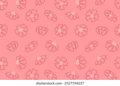 Padrão sem costura com flor de jardim vermelho e branco. Fundo floral abstrato com flores de primavera, impressão botânica decorativa bonito. Textura vetorial.