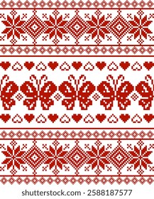 Seamless pattern with red and white flowers
