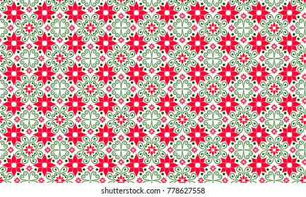Seamless pattern of red, white and green. Russian pattern, summer pattern Spring background Summer background Red and green background. Pattern for the oil chamber. Vector eps 10 illustration