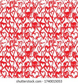 Nahtlose Muster rot weißen Herz Pinsel Linien Design, abstrakte einfache skandinavische Stil Grunge Textur. Trend der Saison. Kann verwendet werden für Geschenkverpackungen, Wallpaper. Vector