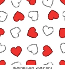 
seamless pattern of red and white hearts with lines