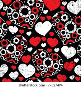 Seamless pattern with red and white hearts