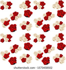 Seamless pattern with red and white / sepia roses on transparent background. Repetitive vector illustration. EPS 10.