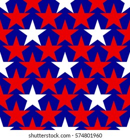 Seamless pattern of red and white stars on blue background