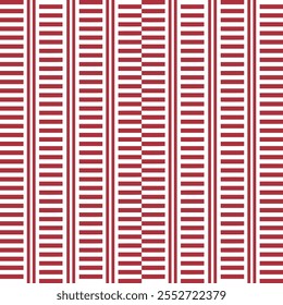 Seamless pattern with red white straight striped lines. Simple optical illusion, illusive effect. Kinetic tile in op art. Vector hypnotic background, texture used for textile.