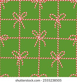 Seamless pattern with red and white striped Christmas ribbon. Perfect for seasonal gift paper, textile, celebration design. Vector illustration