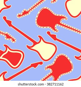 Seamless pattern with red white striped finish guitar silhouettes. Vector illustration