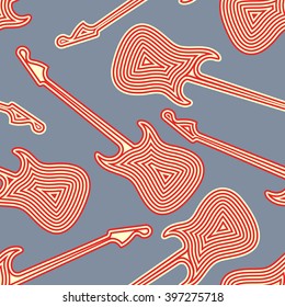 Seamless pattern with red white striped finish guitar silhouettes. Vector illustration