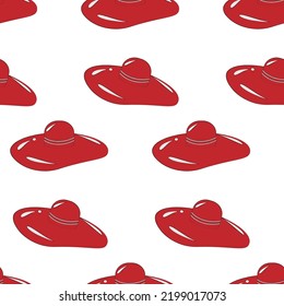 Seamless pattern from Red wide brimmed holiday hat on a transparent background. Isolate. Lifestyle