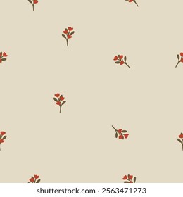 Seamless pattern with red wildflower. Vector botanical floral background. Delicate floral and herb illustration.