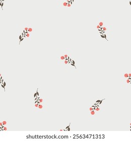 Seamless pattern with red wildflower. Vector botanical floral background. Delicate floral and herb illustration.