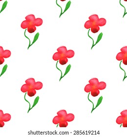 Seamless pattern of red wildflower. Watercolor.