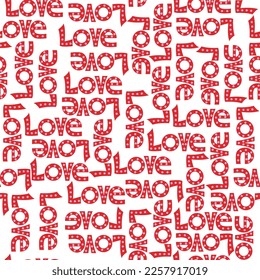 Seamless pattern with red word love. Vector hand drawn illustration.