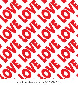 Seamless pattern with red word love on white background