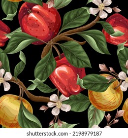 Seamless pattern with red and yellow apples. Vector