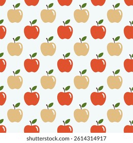 Seamless Pattern of Red and Yellow Apples on White Background