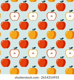 Seamless Pattern of Red and Yellow Apples Vector Illustration