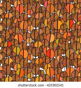 A seamless pattern with red and yellow autumn trees. Sketch style.