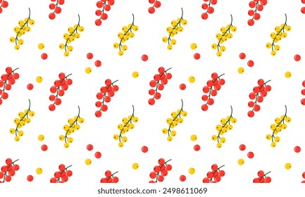 Seamless pattern with red and yellow currant. Fresh summer juicy berry background. Flat Vector illustration 