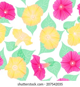 Seamless pattern with red and yellow flowers (petunias)