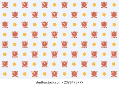 patrón transparente de iconos rojos y amarillos en un fondo blanco. Los íconos son de un reloj y una estrella