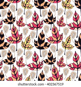 Seamless pattern with red and yellow leaves.