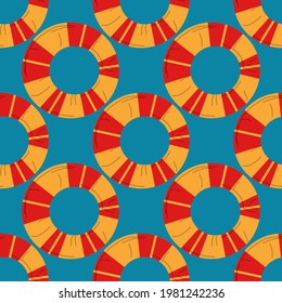 Seamless pattern of red and yellow lifebuoy for swimming in the sea.