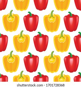 Seamless pattern with red and yellow paprika. The set of whole Bulgarian pepper.
