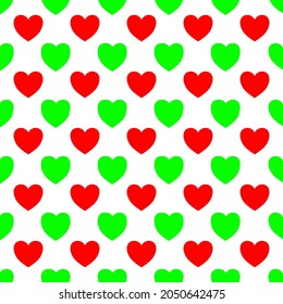 patrón impecable. el rojo-verde de los corazones geométricos para el día de San Valentín, la boda, el amor. Sobre un fondo blanco. ilustración vectorial