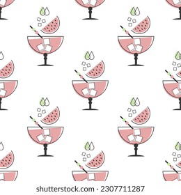 Seamless pattern, refreshing fruit cocktails on a white background. Drinks background, textile