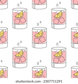 Seamless pattern, refreshing fruit cocktails on a white background. Drinks background, textile