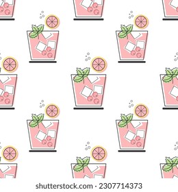Nahtlose Muster, erfrischende Fruchtcocktails auf weißem Hintergrund. Getränke, Hintergrund, Stoffdruck