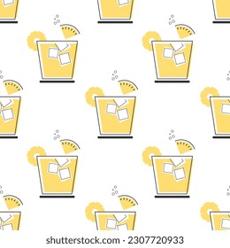 Seamless pattern, refreshing fruit cocktails on a white background. Drinks background, textile