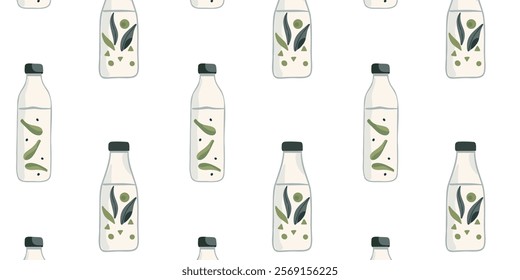 seamless pattern with refreshing healthy drink bottles 