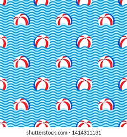 Seamless pattern. Regularly repeating texture with waves and balls. Vector element of graphical design