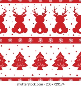 Seamless pattern reindeer christmas tree silhouettes vector illustration	