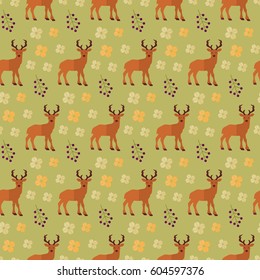 seamless pattern reindeer flowers on green background vector wallpaper textiles
