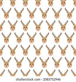 Seamless pattern reindeer head icon. Flat design vector illustration.