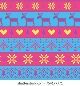 Seamless pattern with reindeer and snowflakes.