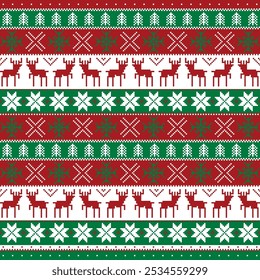 Seamless pattern with reindeer and snowflakes for Christmas decoration, wrapping papers, and designs. Suitable for cards, poster, bunting, banners, branding visuals