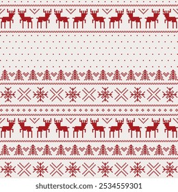 Seamless pattern with reindeer and snowflakes for Christmas decoration, wrapping papers, and designs. Suitable for cards, poster, bunting, banners, branding visuals