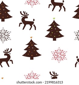 Seamless pattern with reindeer and snowflakes. The theme of the new year and Christmas.