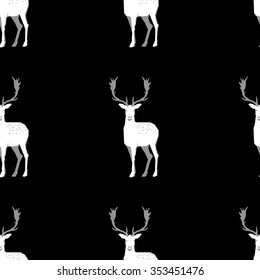 seamless pattern with reindeer / wild nature / deer / black and white