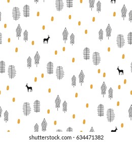 seamless pattern with reindeers and trees