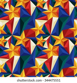 Seamless pattern with relief triangles and stars