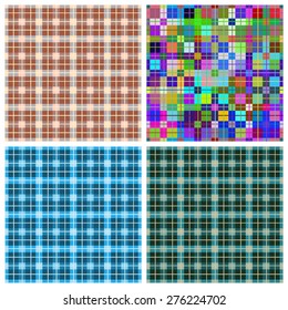  Seamless pattern reminded Scottish fabric.A set of four illustrations.