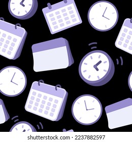 Seamless pattern reminder in calendar with clock icon set isolated on background. Notifications page. Alert for business planning, events.