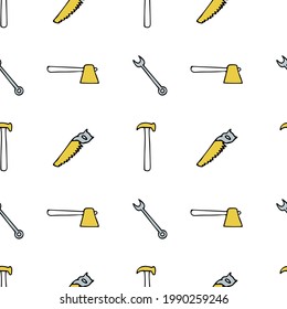 Seamless pattern with repair tools: hatchet, ax, pliers, saw, box wrench. Design for wallpaper and wrapping, fabric and textile.
